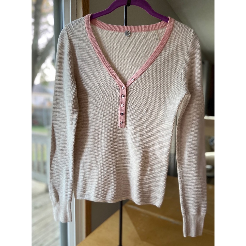 Margaret O'Leary Thermal Knit Henley Sweater Small
